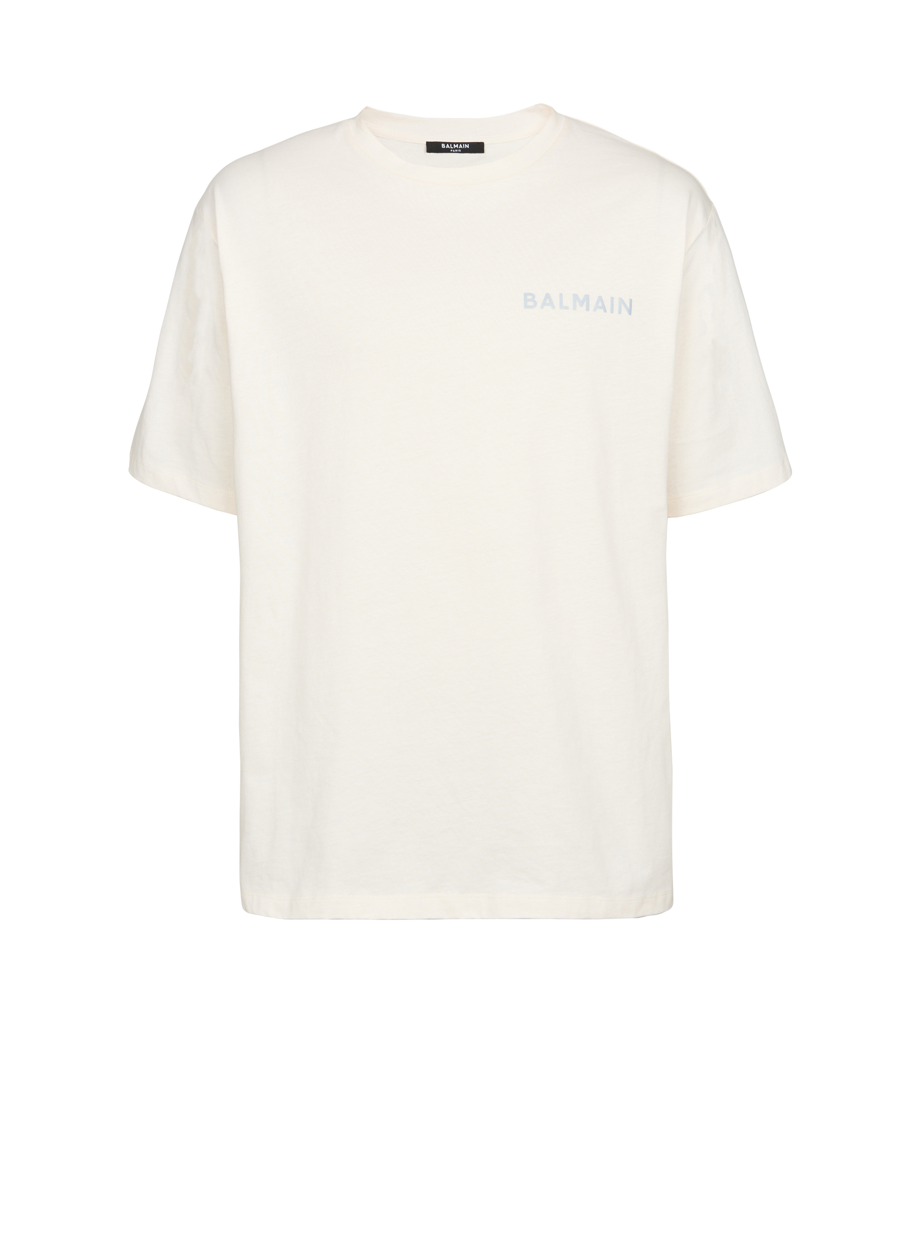 Cotton T-shirt with small Balmain Paris logo, beige