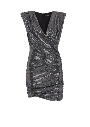 Short draped jersey dress with sequins