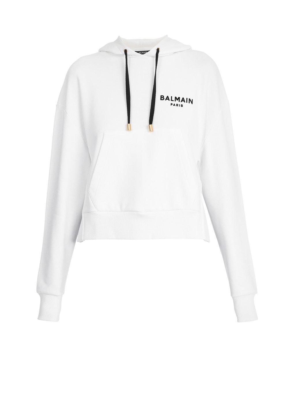 Eco-designed cotton sweatshirt with flocked Balmain logo, white, hi-res