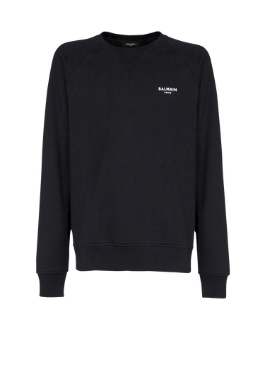 Eco-designed cotton sweatshirt with small flocked Balmain Paris logo