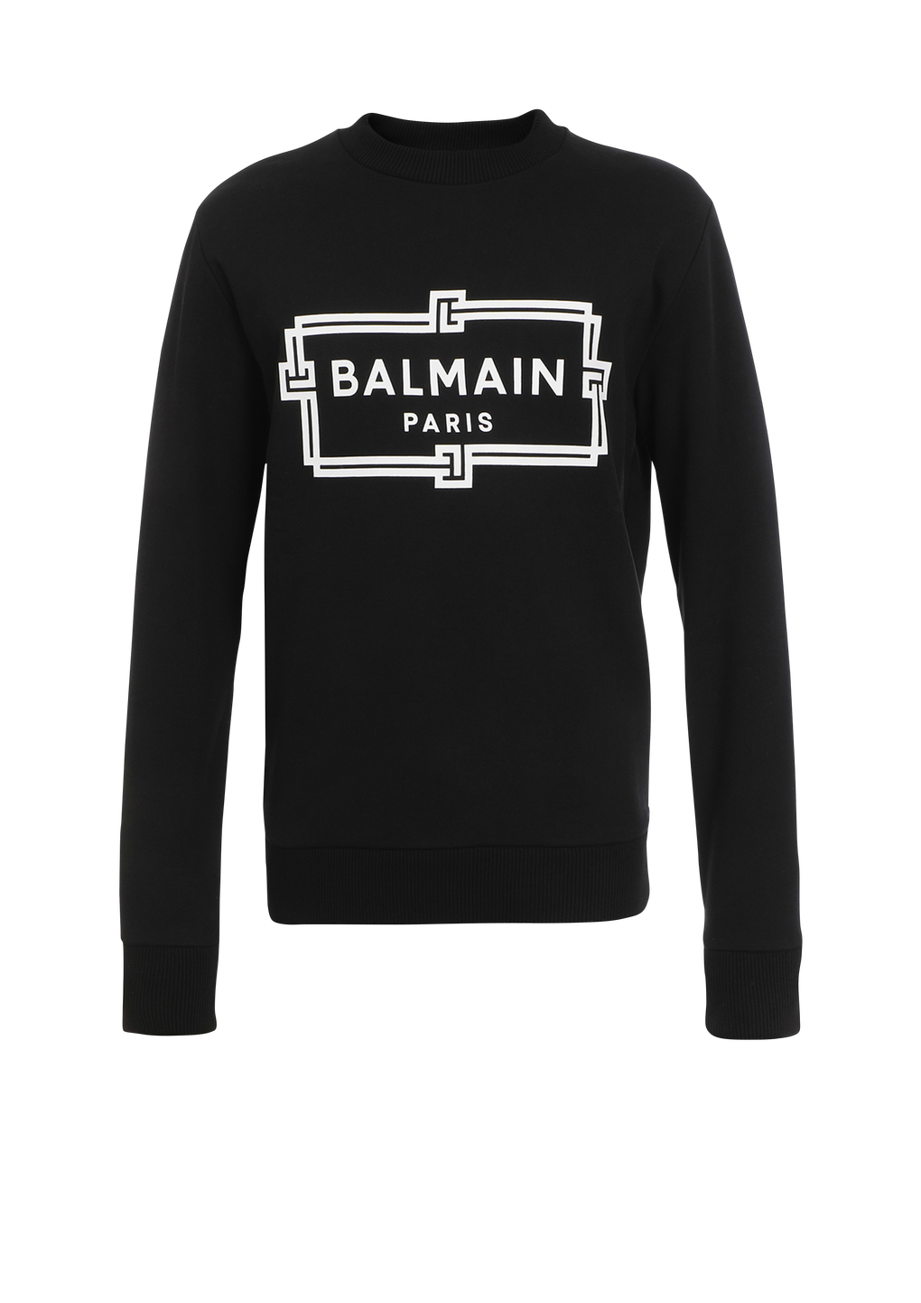 Cotton sweatshirt with flocked Balmain logo, black, hi-res