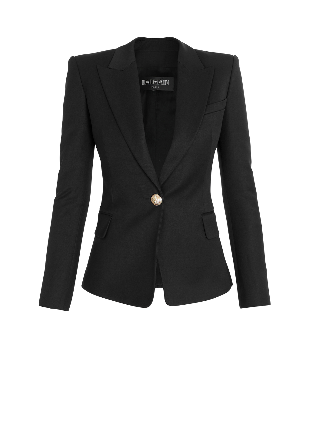 Wool single-button blazer, black, hi-res